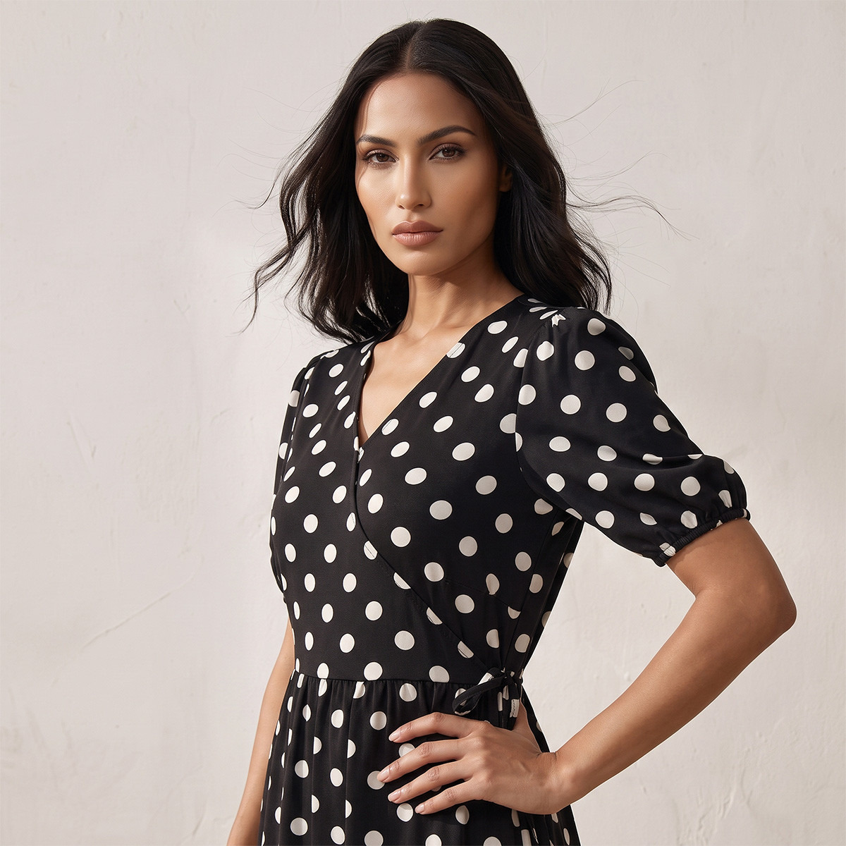 فستان ميدي منقط بتصميم طبقات من سبلاش فاف-women-clothing-dresses-image-4