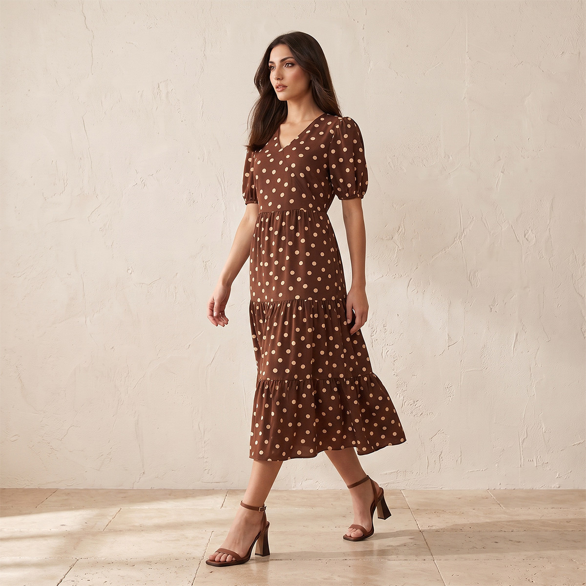 Splash Fav Tiered Midi Dress with Polka Dot Print-women-clothing-dresses-image-1