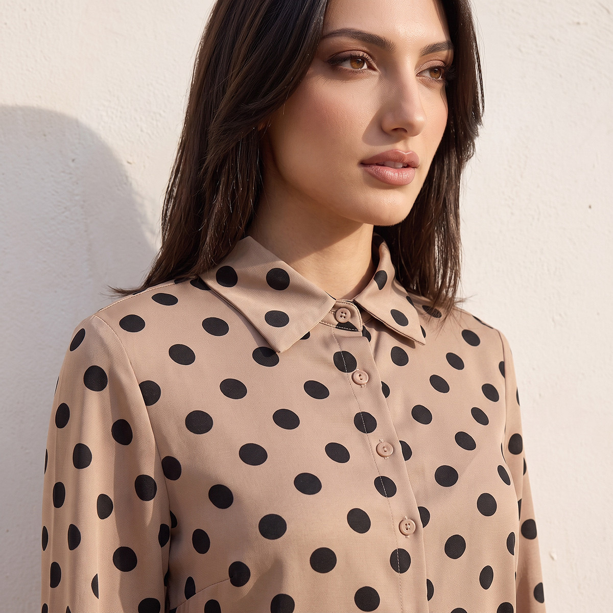 Splash Fav Polka Dot Print Shirt with High Low Hem-women-clothing-shirtsandblouses-shirts-image-2
