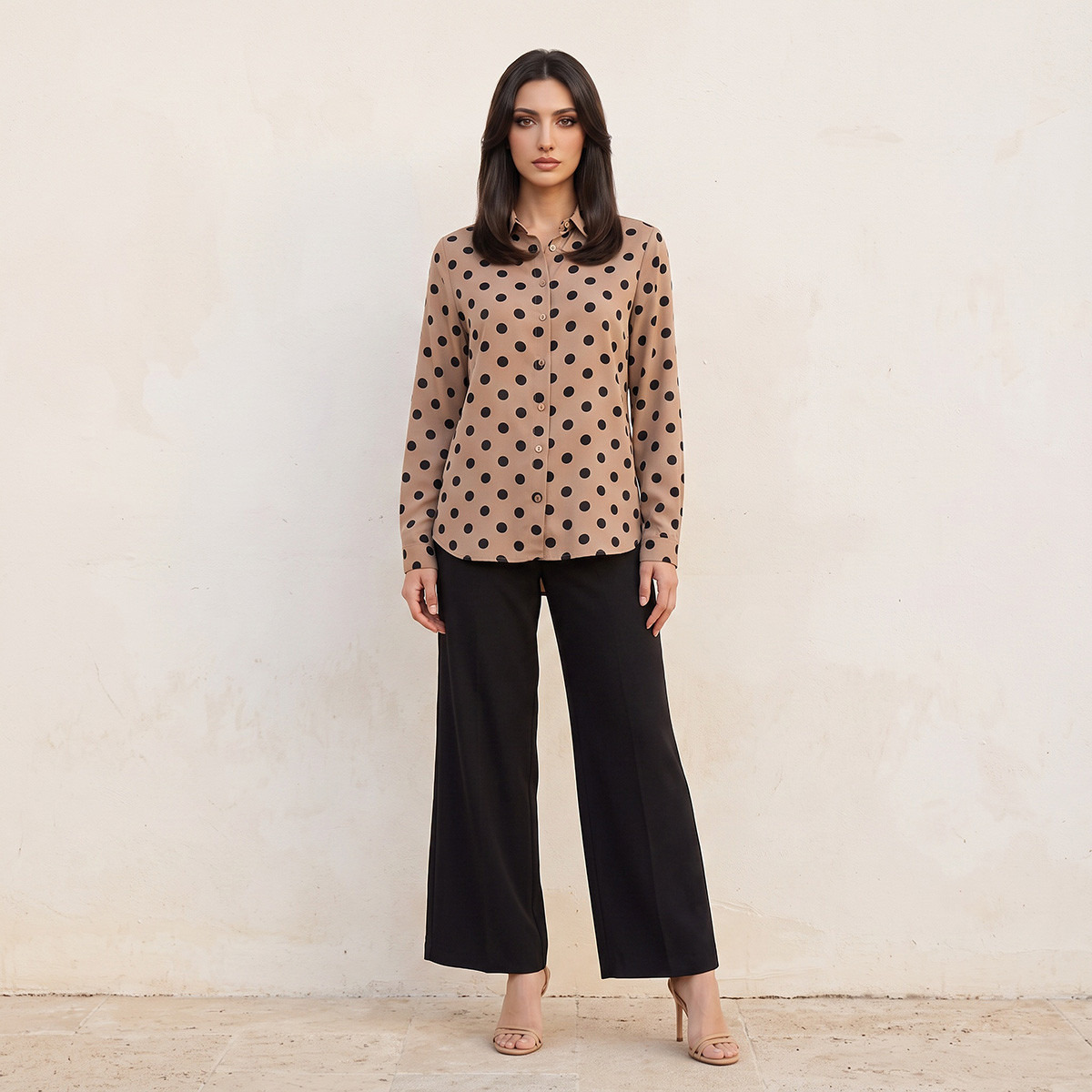 Splash Fav Polka Dot Print Shirt with High Low Hem-women-clothing-shirtsandblouses-shirts-image-3