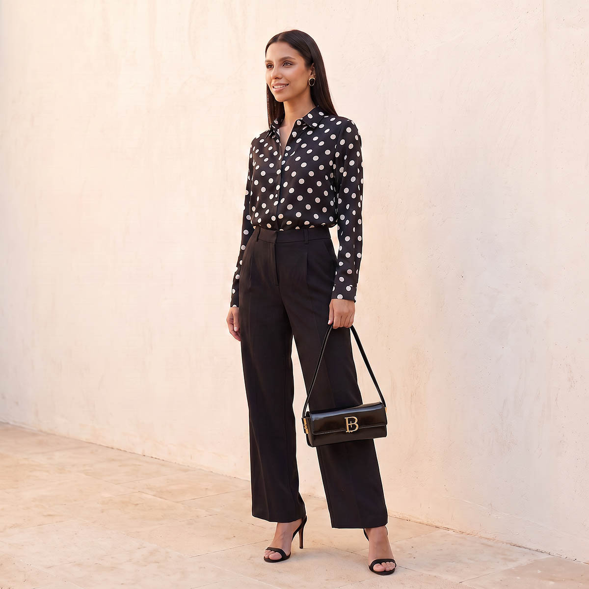 Splash Fav Polka Dot Print Shirt with High Low Hem-women-clothing-shirtsandblouses-shirts-image-3