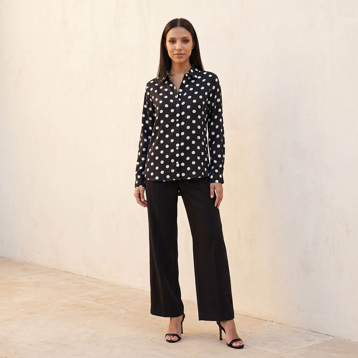 Splash Fav Polka Dot Print Shirt with High Low Hem-women-clothing-shirtsandblouses-shirts-image-5