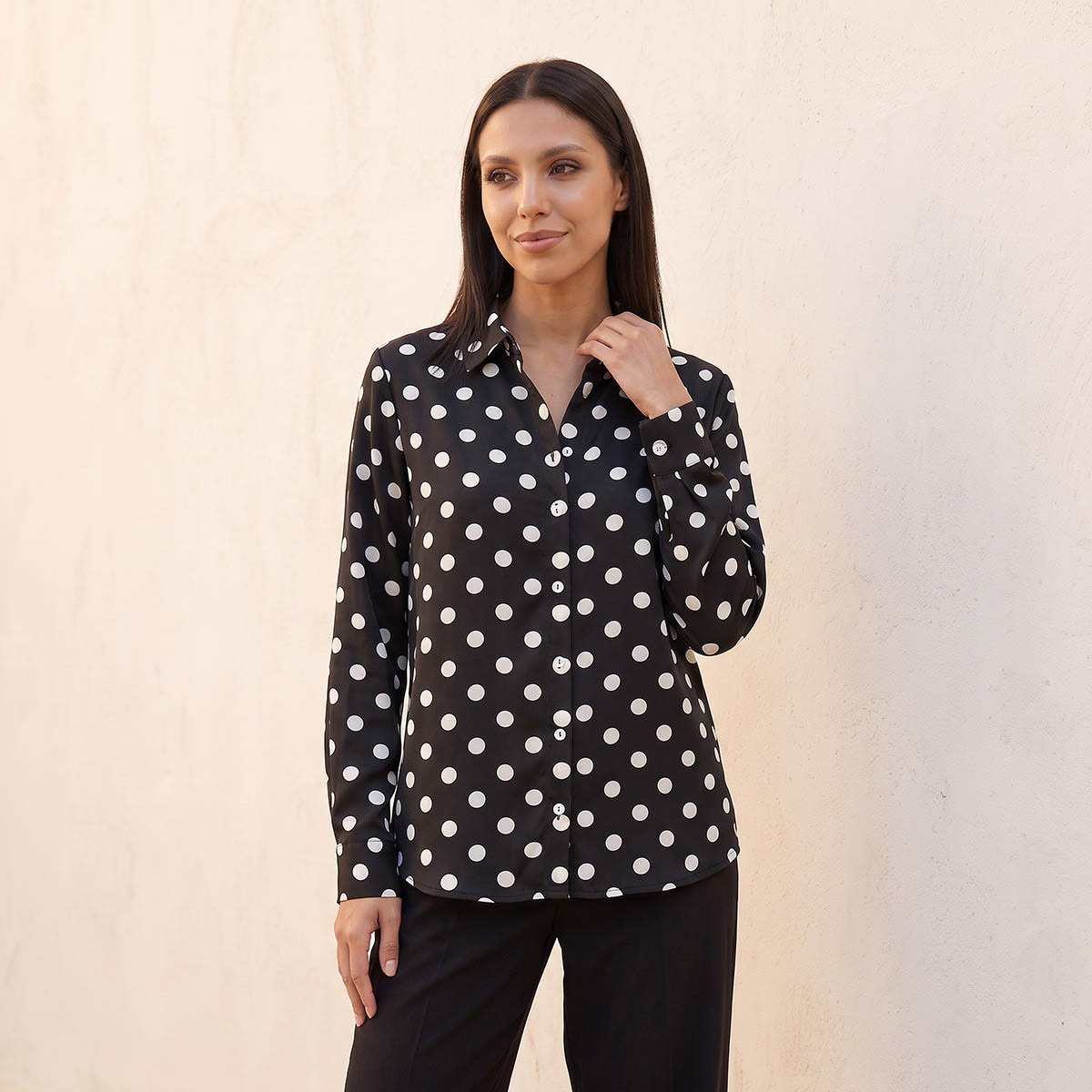 Splash Fav Polka Dot Print Shirt with High Low Hem-women-clothing-shirtsandblouses-shirts-image-6