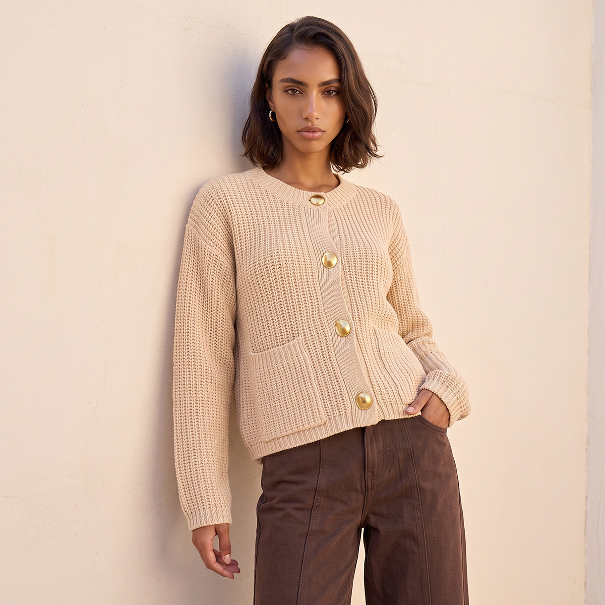 Splash Fav Crew Neck Textured Cardigan-women-winterwear-cardigansandjumpers-cardigans-image-1