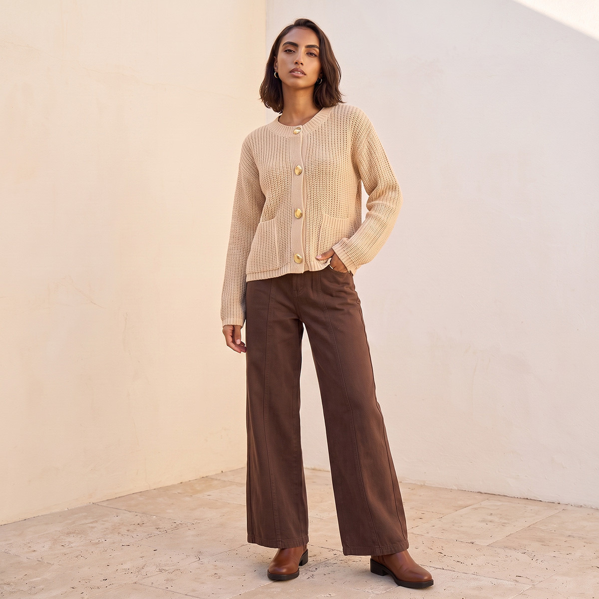 كارديجان بارز الملمس برقبة ضيقة من سبلاش فاف-women-winterwear-cardigansandjumpers-cardigans-image-2