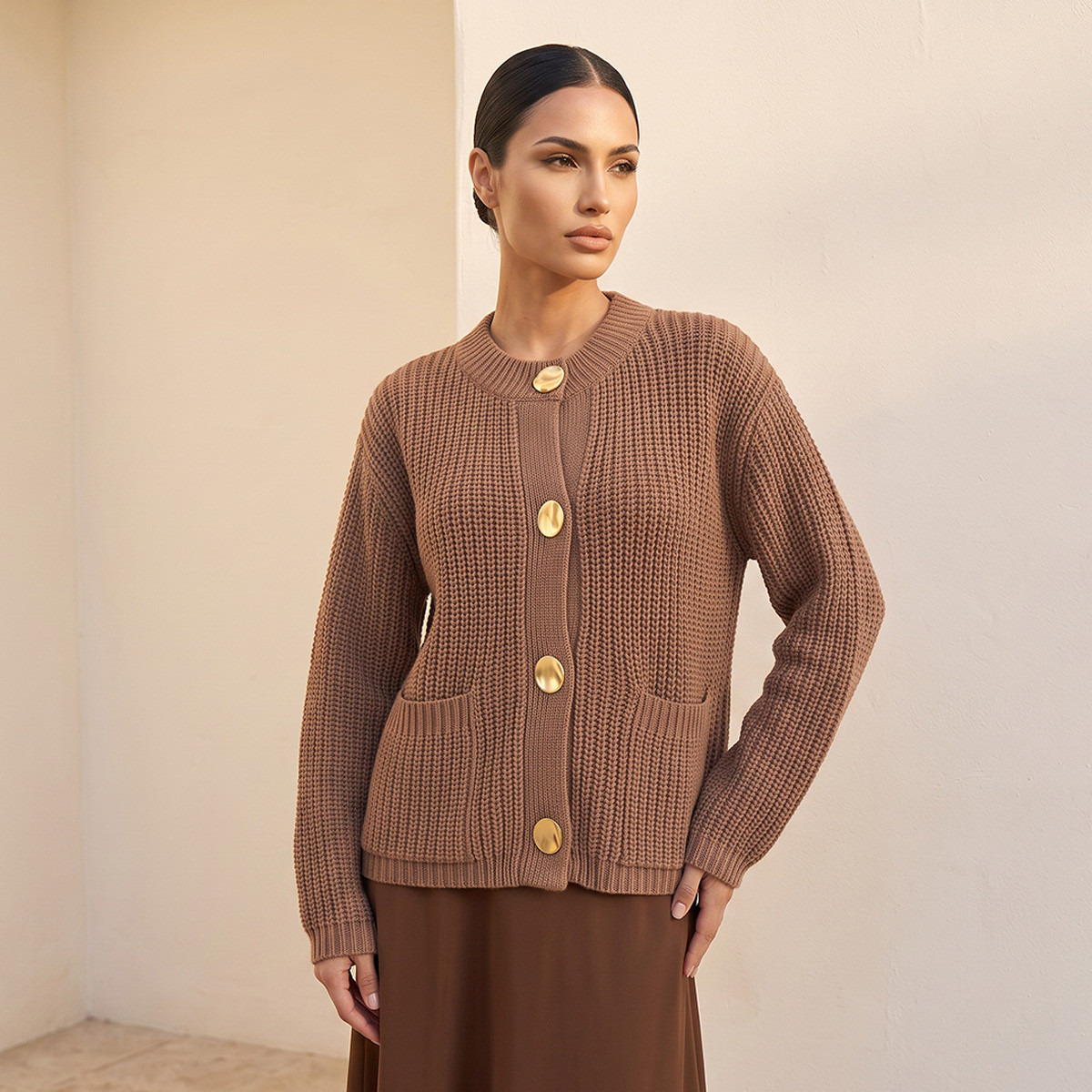 Splash Fav Crew Neck Textured Cardigan-women-winterwear-cardigansandjumpers-cardigans-image-1