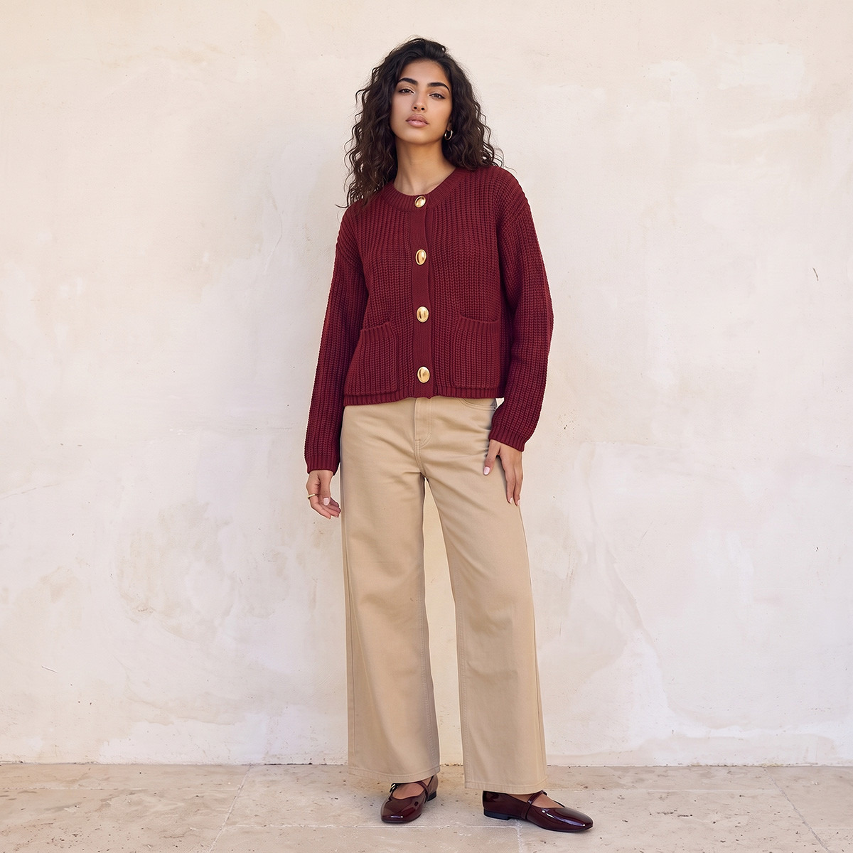 كارديجان بارز الملمس برقبة ضيقة من سبلاش فاف-women-winterwear-cardigansandjumpers-cardigans-image-2