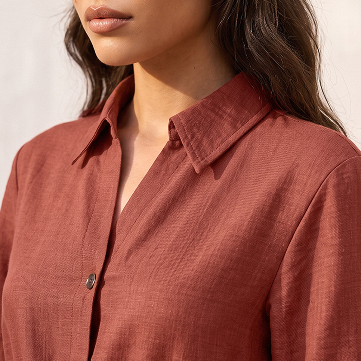 Splash Fav Linen Midi Shirt Dress with Roll-Up Sleeves-women-clothing-dresses-image-5