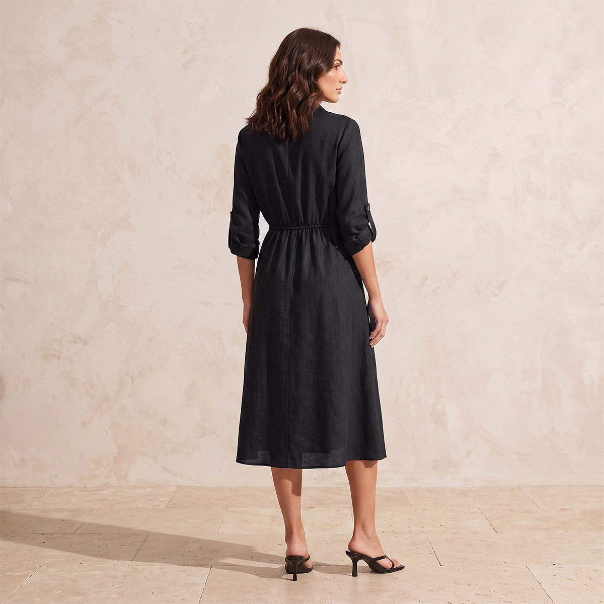 Splash Fav Linen Midi Shirt Dress with Roll-Up Sleeves-women-clothing-dresses-image-2