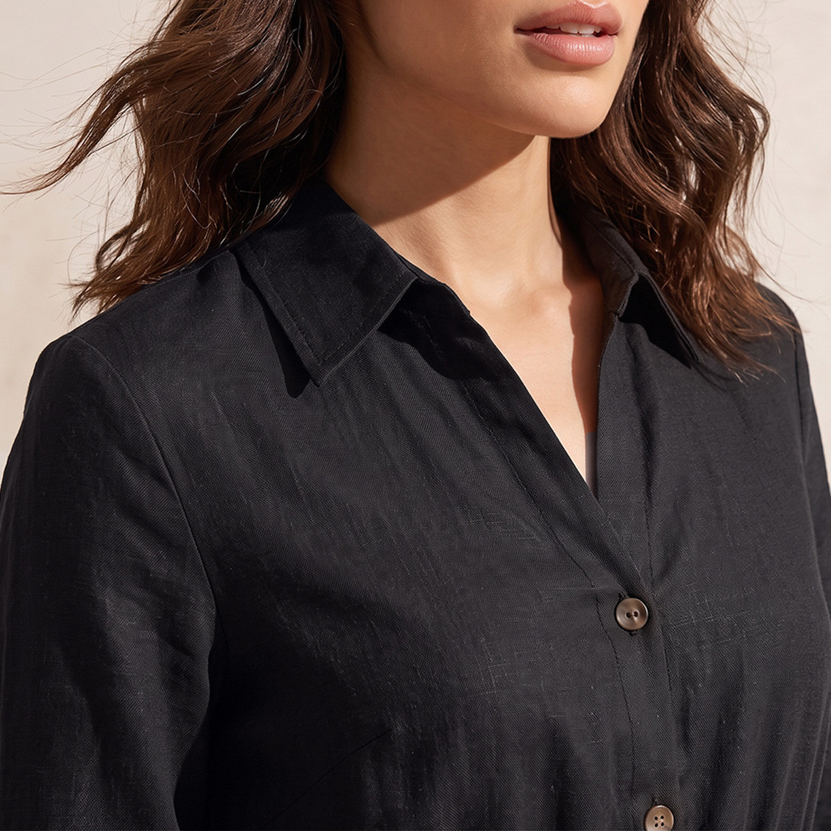 Splash Fav Linen Midi Shirt Dress with Roll-Up Sleeves-women-clothing-dresses-image-5