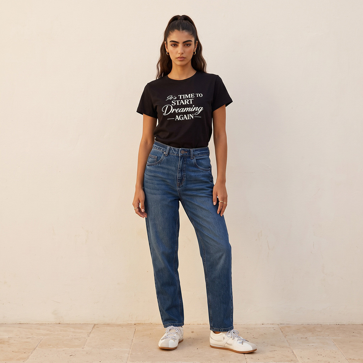 بنطلون جينز قطن بقصة موم وجيوب من سبلاش-women-clothing-bottoms-jeans-image-3