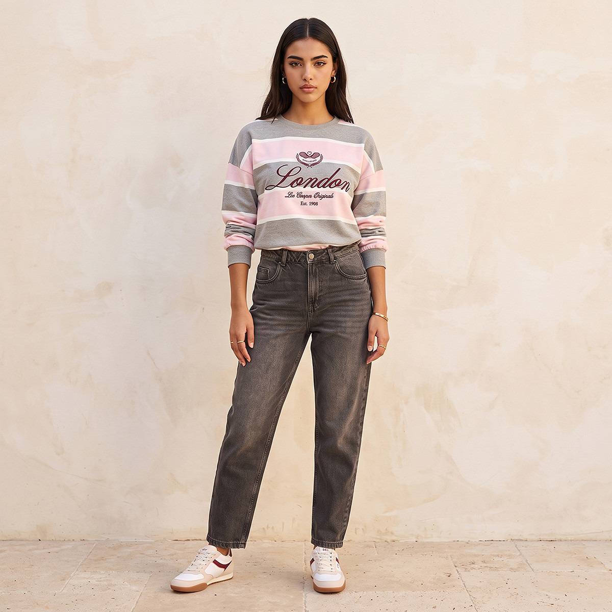 بنطلون جينز قطن بقصة موم وجيوب من سبلاش-women-clothing-bottoms-jeans-image-2