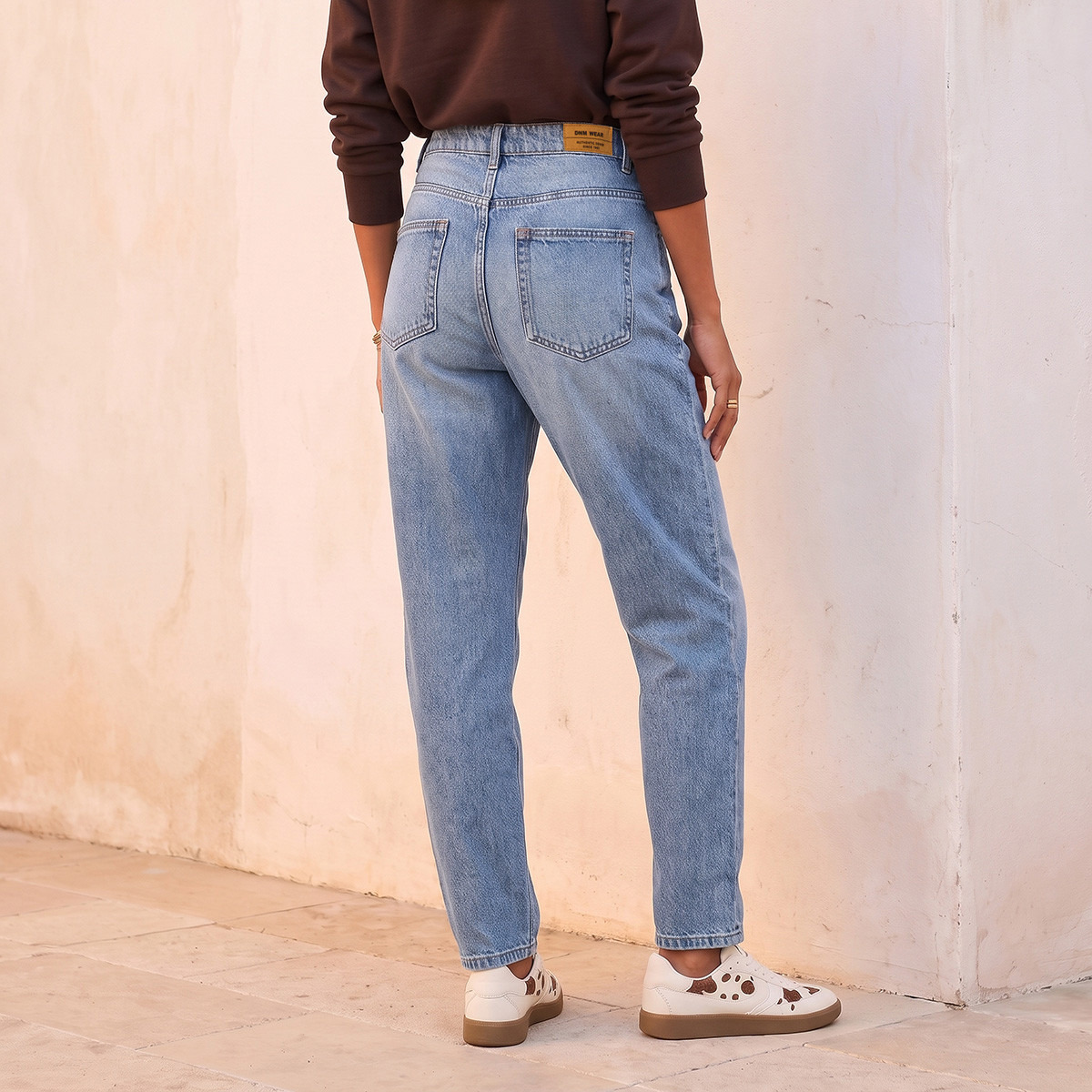 بنطلون جينز قطن بقصة موم وجيوب من سبلاش-women-clothing-bottoms-jeans-image-3