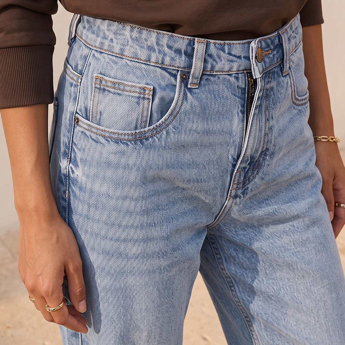 بنطلون جينز قطن بقصة موم وجيوب من سبلاش-women-clothing-bottoms-jeans-image-4