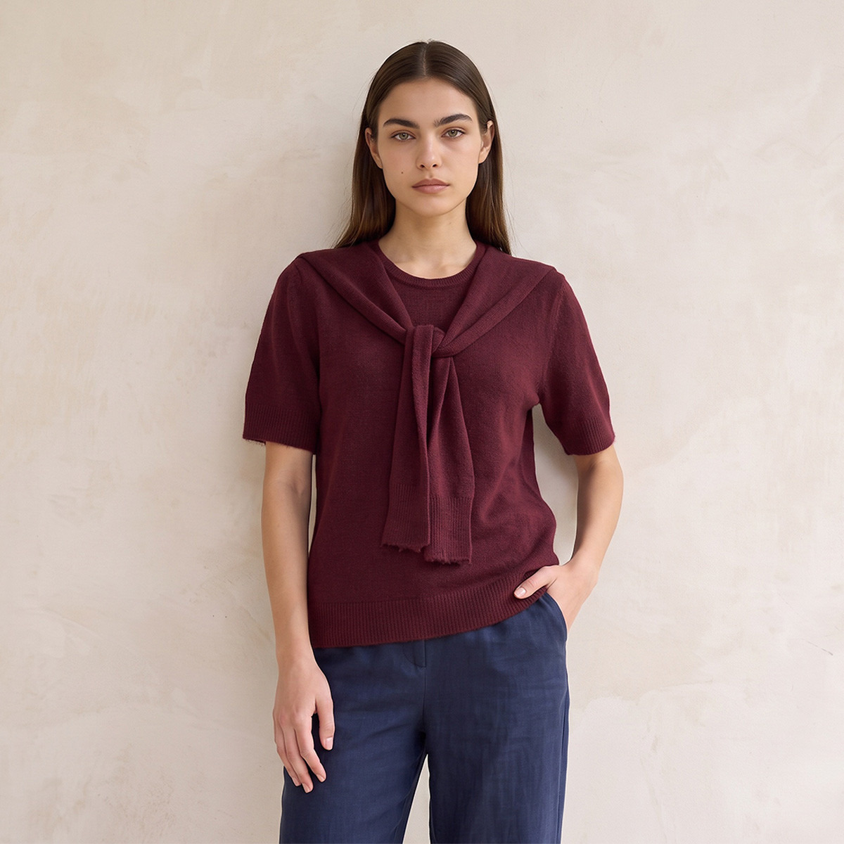 Splash Fav Tie Detail Textured Sweater-women-winterwear-cardigansandjumpers-jumpers-image-1