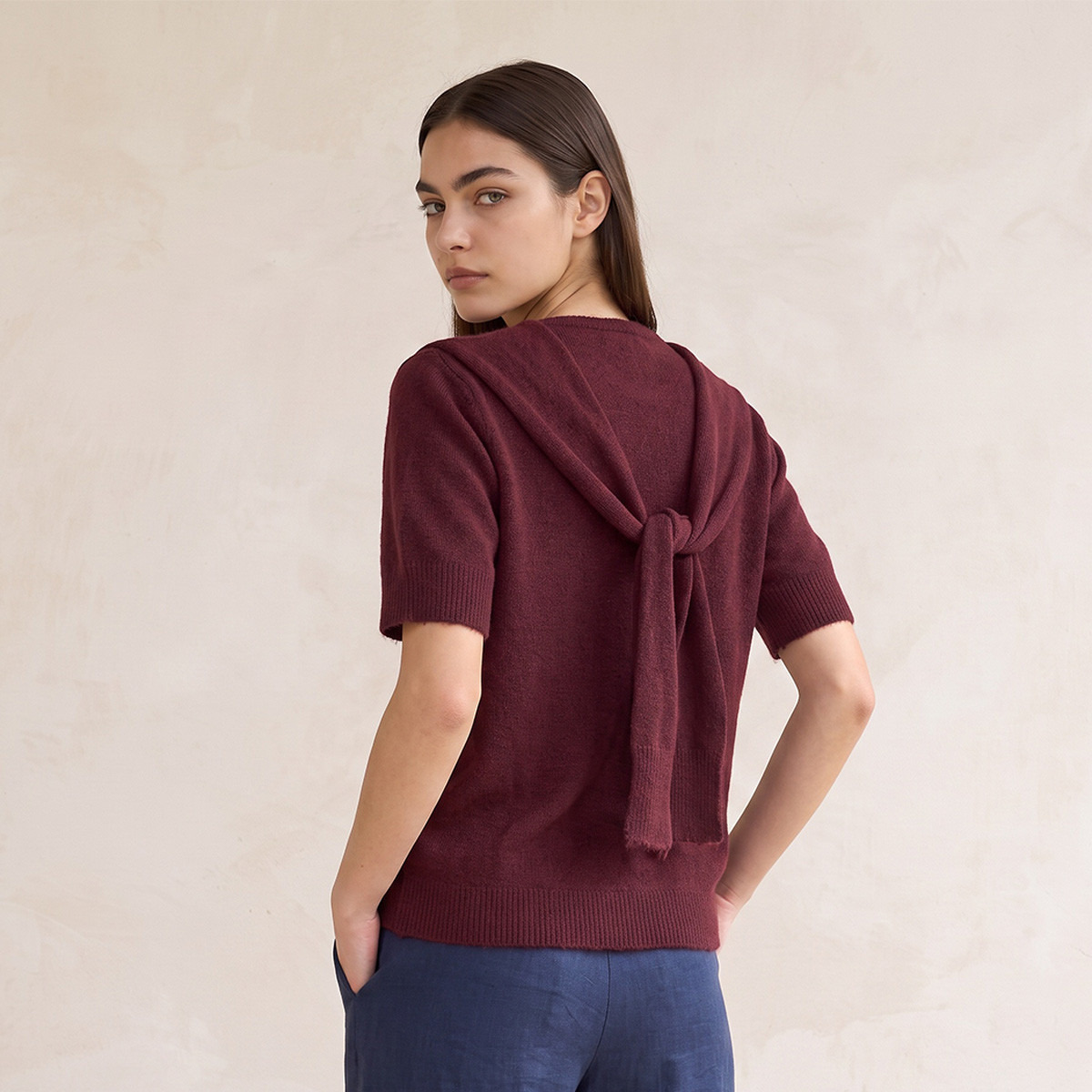 Splash Fav Tie Detail Textured Sweater-women-winterwear-cardigansandjumpers-jumpers-image-3
