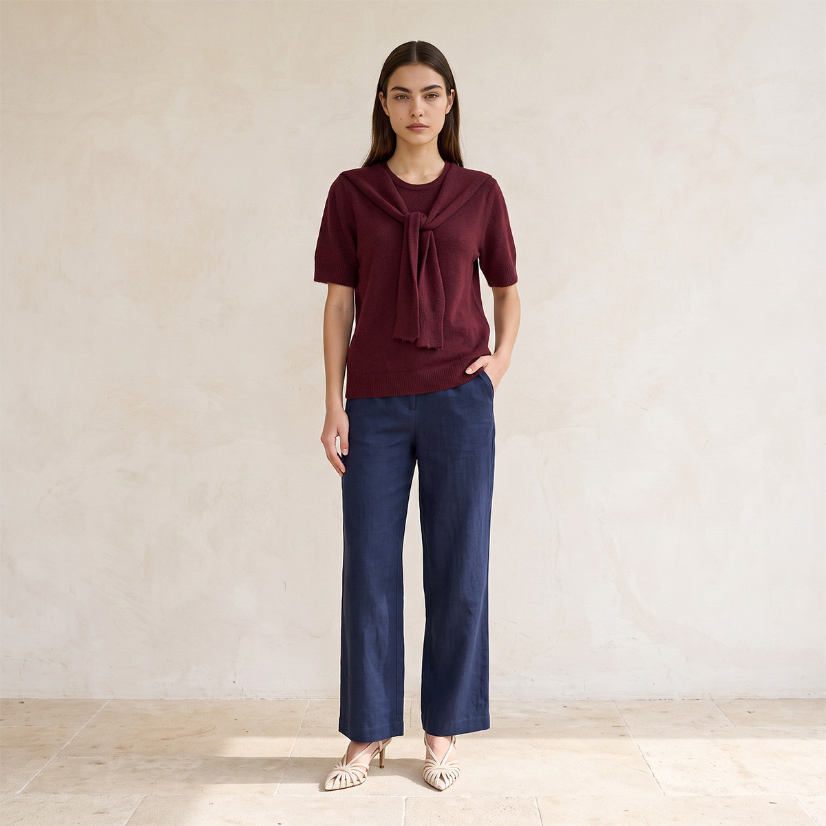 Splash Fav Tie Detail Textured Sweater-women-winterwear-cardigansandjumpers-jumpers-image-4