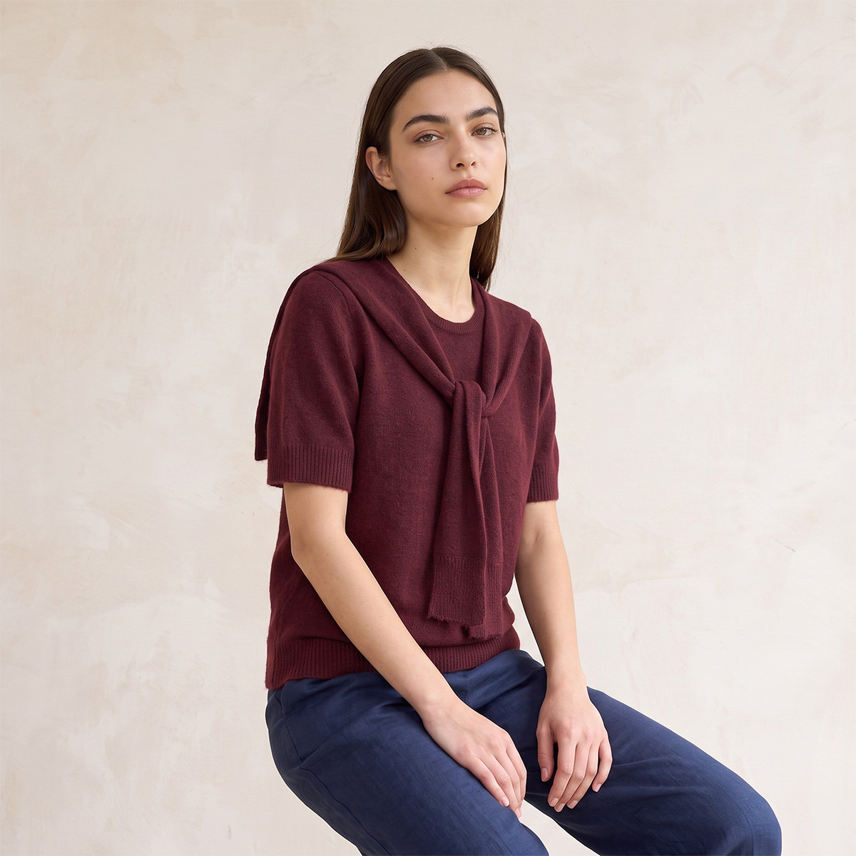Splash Fav Tie Detail Textured Sweater-women-winterwear-cardigansandjumpers-jumpers-image-5
