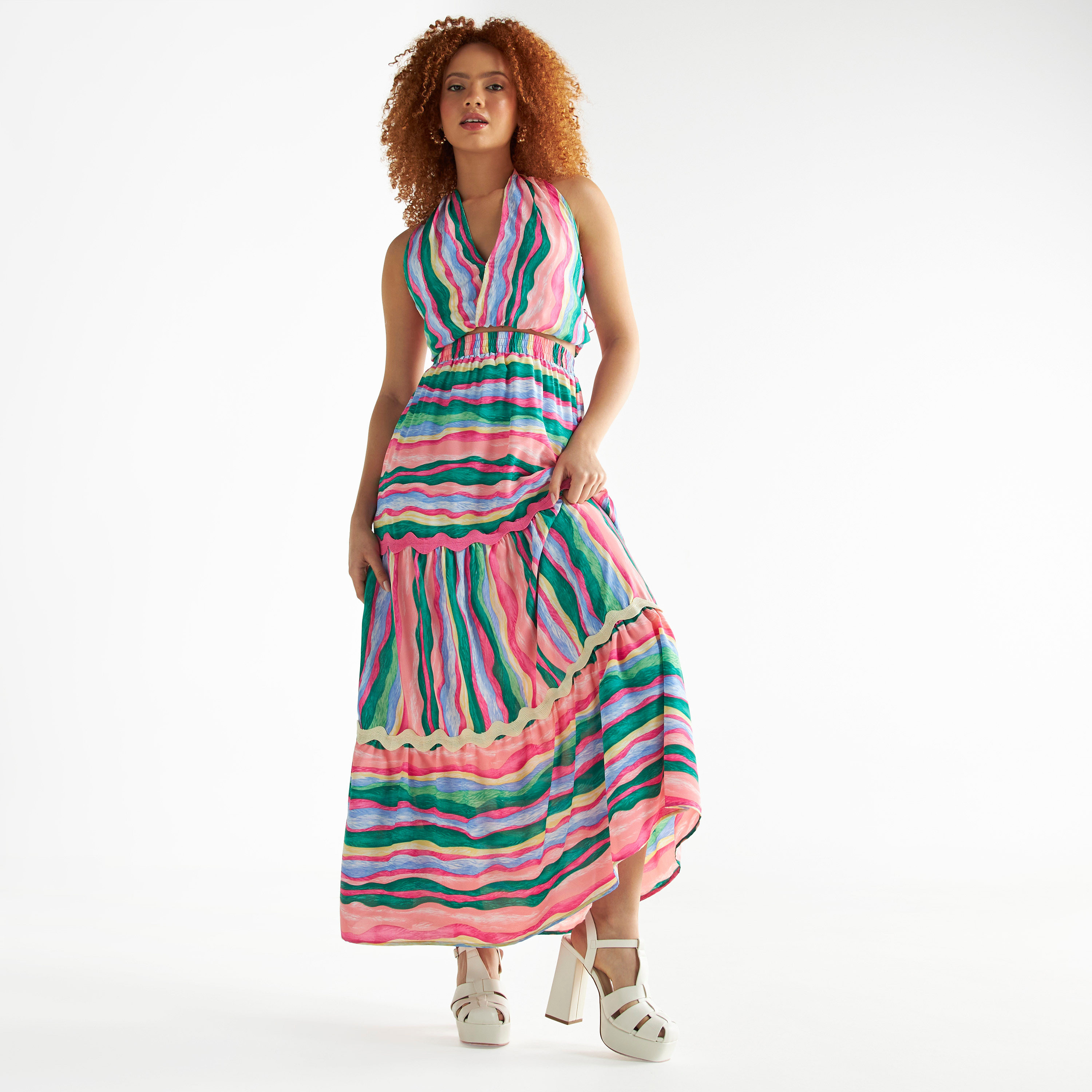 تنورة متعددة الطبقات بخصر مطاطي وجيوب بطبعات-women-clothing-skirts-image-2