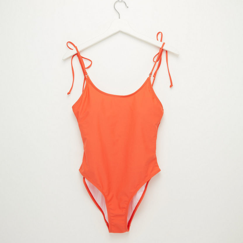 Plain Padded Swimsuit with Tie Up Straps-Swimsuits-image-0