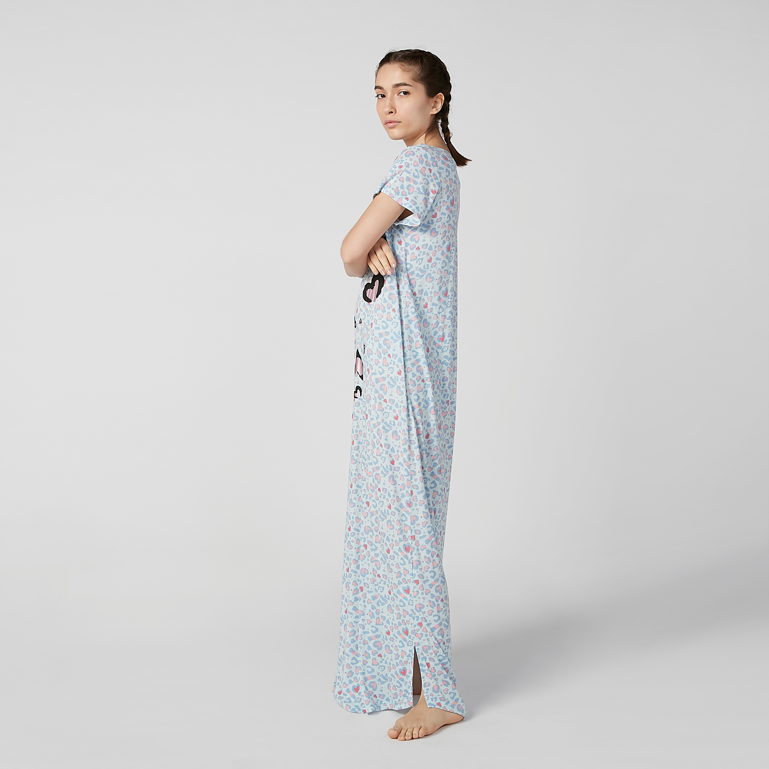 Buy Sustainable Printed Maxi Night Dress with Short Sleeves Splash UAE