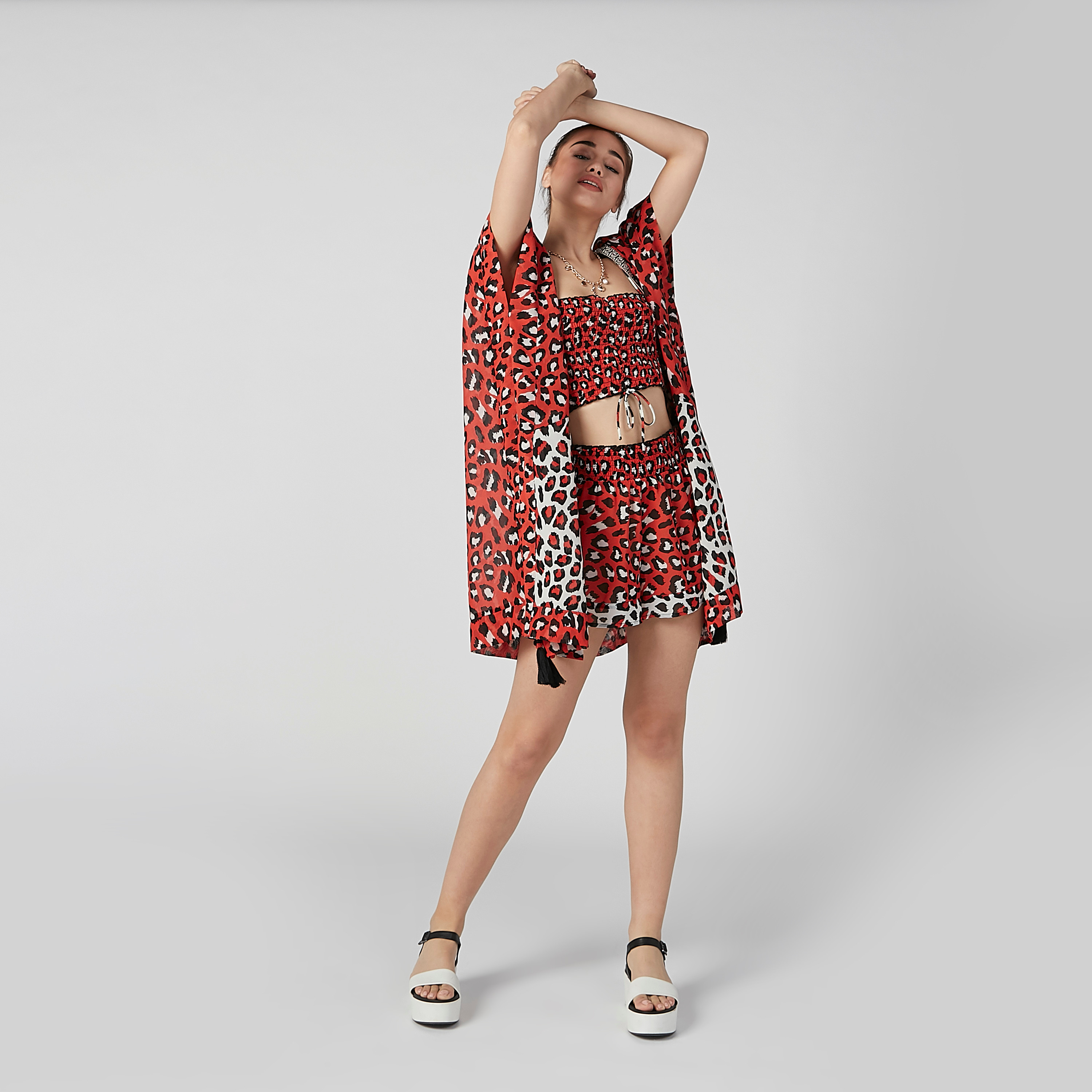 Printed Shorts with Wide Elasticised Waistband-women-clothing-bottoms-shorts-image-2
