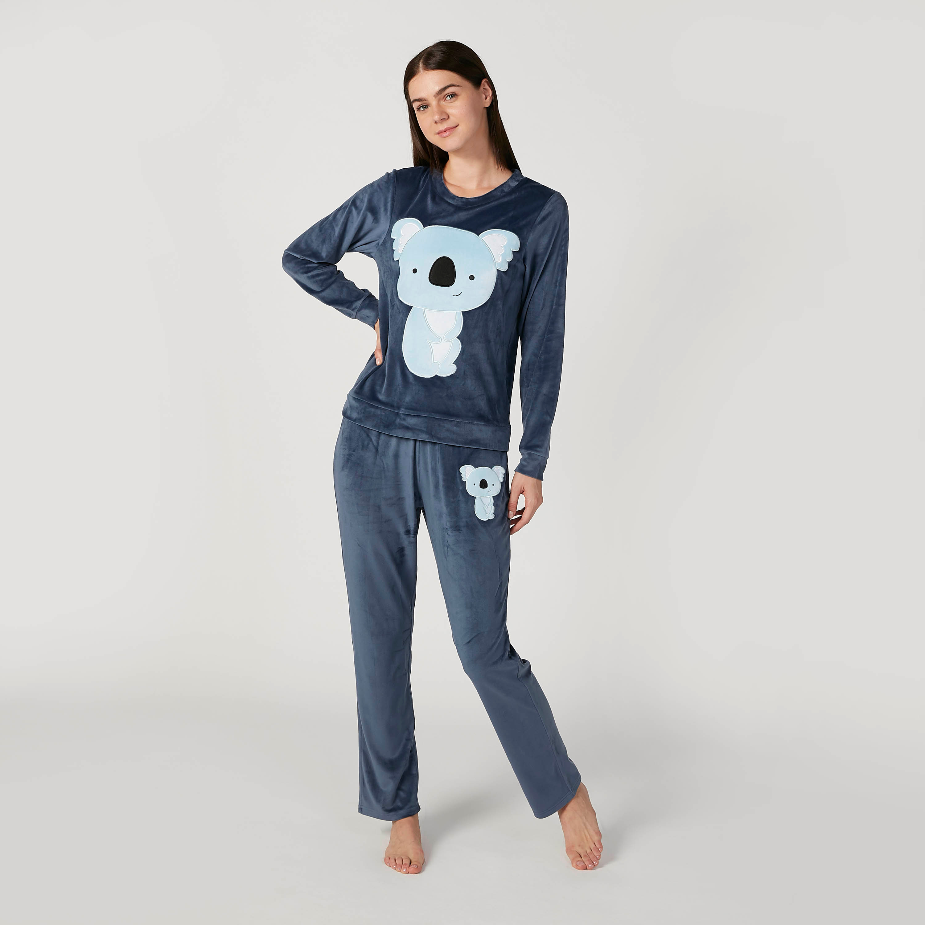 Buy Textured Long Sleeves T shirt and Full Length Pyjama Set Splash Bahrain