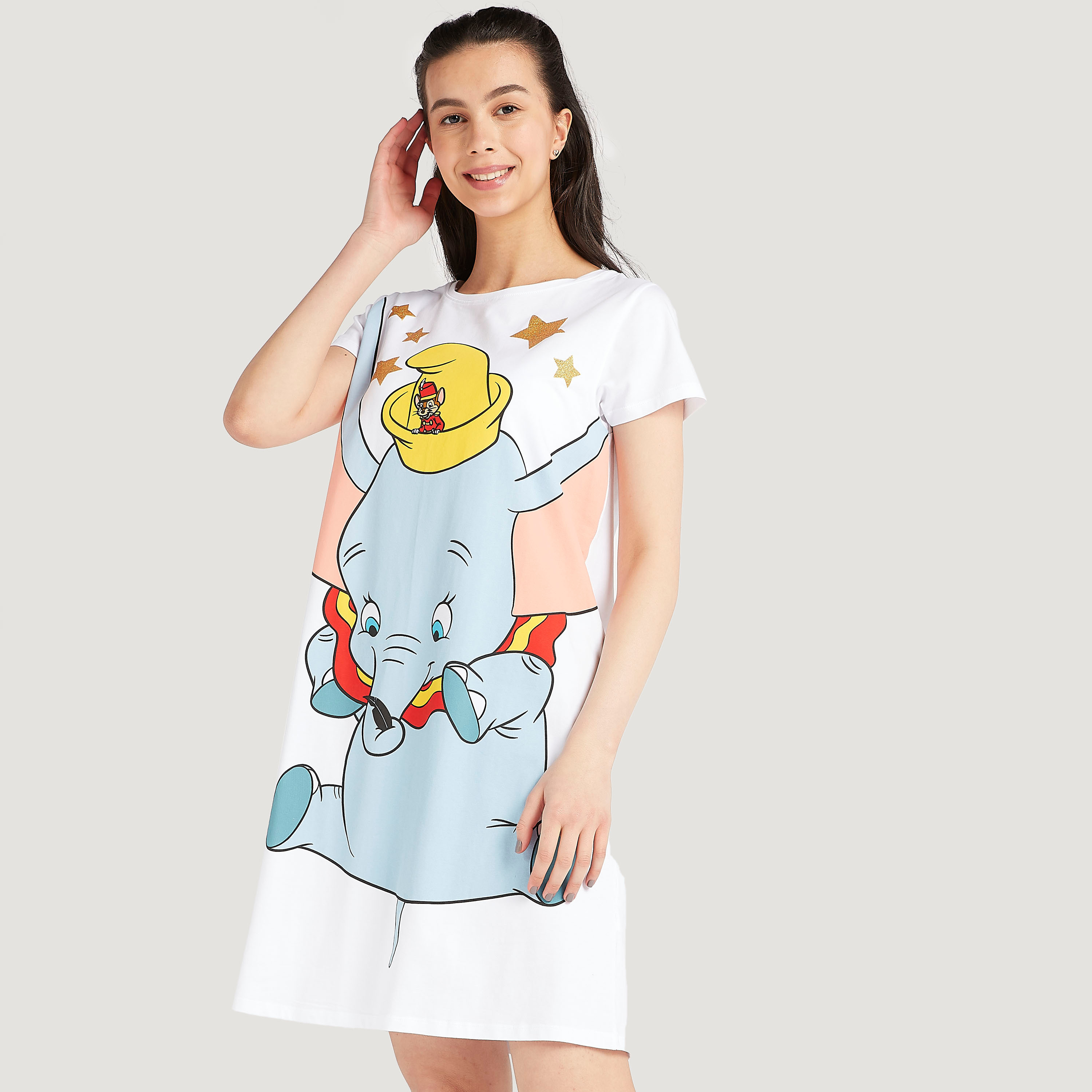 Dumbo Print Sleepshirt with Short Sleeves and Crew Neck