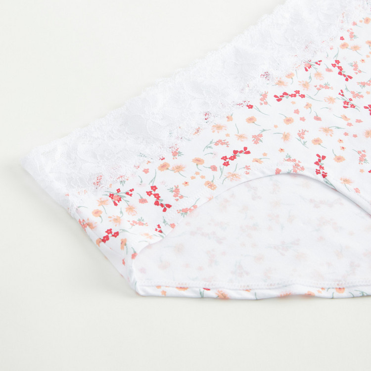 Sustainable Floral Print Hipster Briefs with Lace Detail