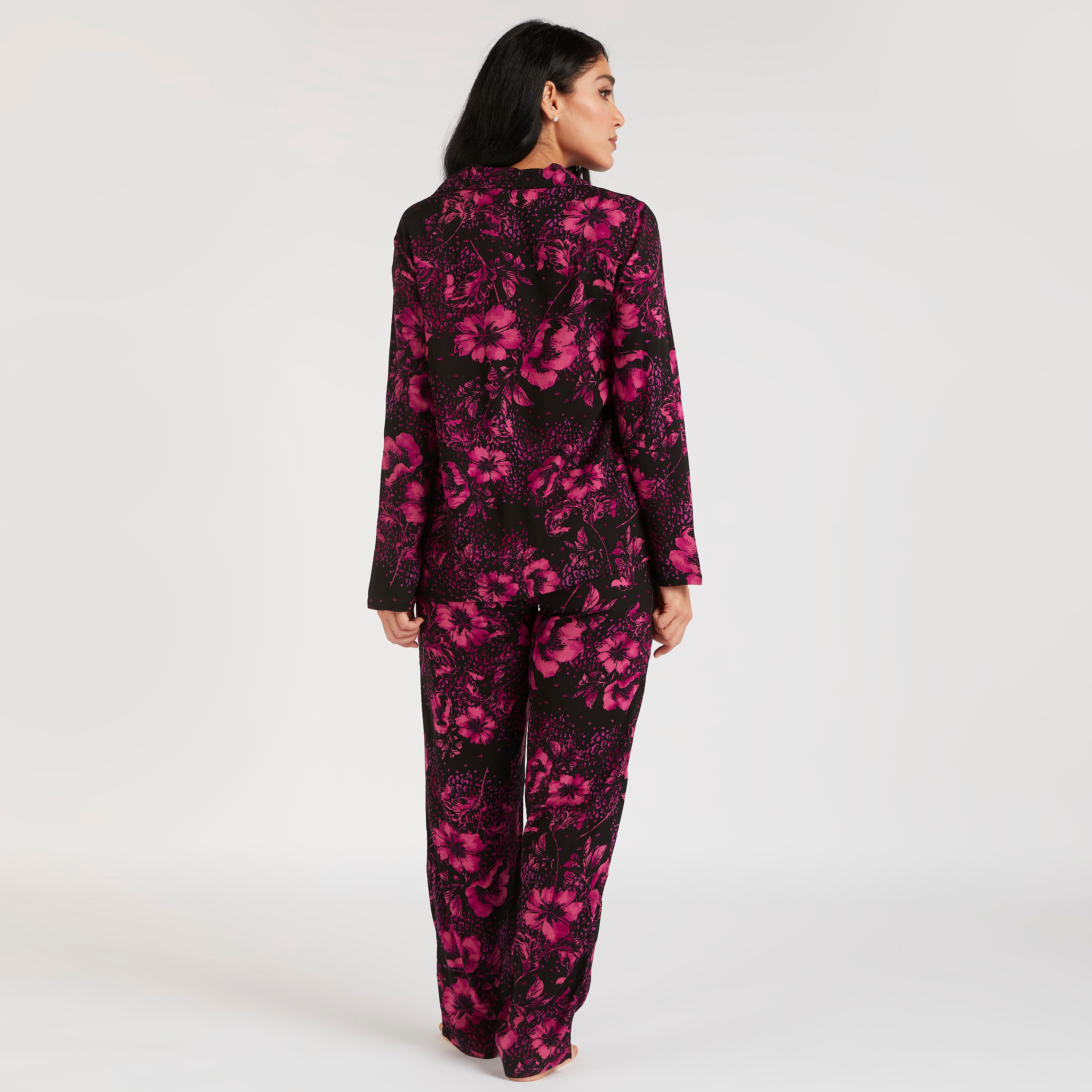 طقم بنطلون بيجاما وقميص بطبعات أزهار-women-clothing-nightwear-pyjamas-longsets-image-4