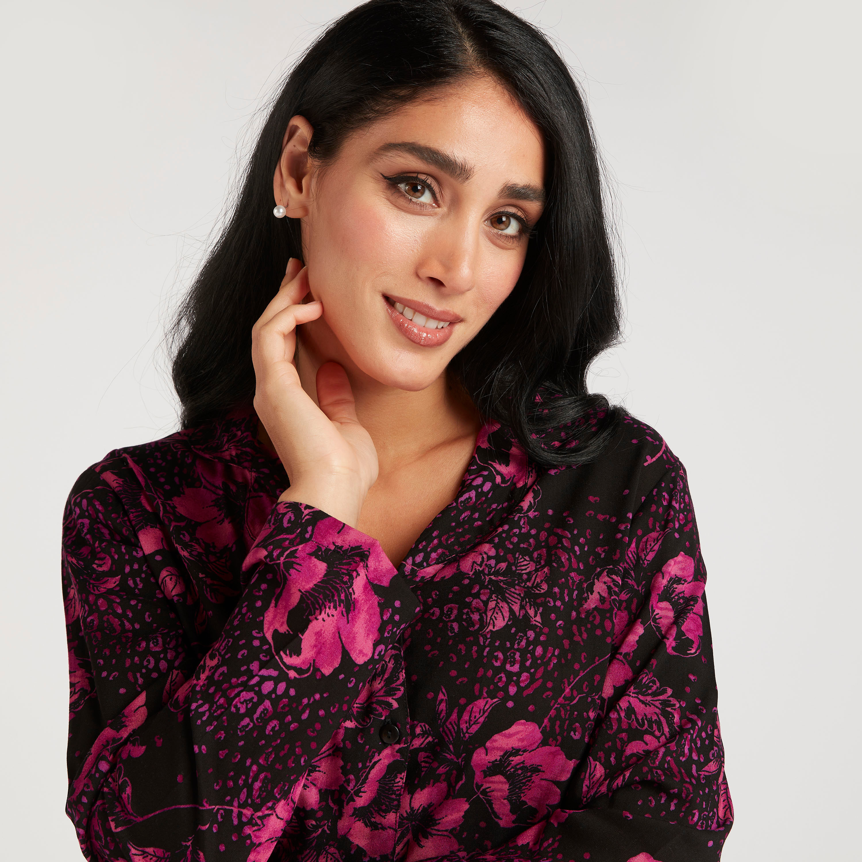 طقم بنطلون بيجاما وقميص بطبعات أزهار-women-clothing-nightwear-pyjamas-longsets-image-5