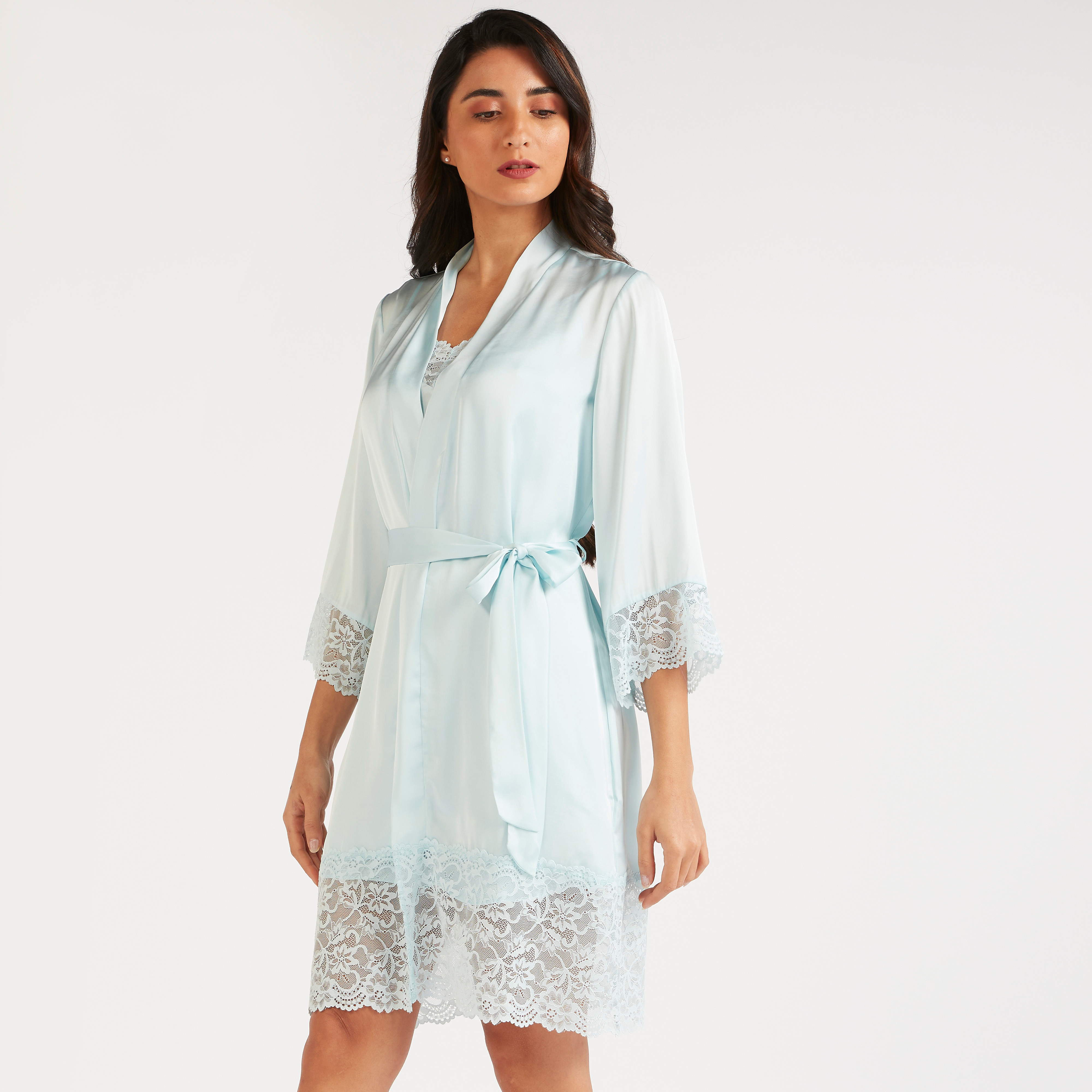 Lace Detailed Night Robe with Tie-Up Belt-women-clothing-nightwear-robes-image-1