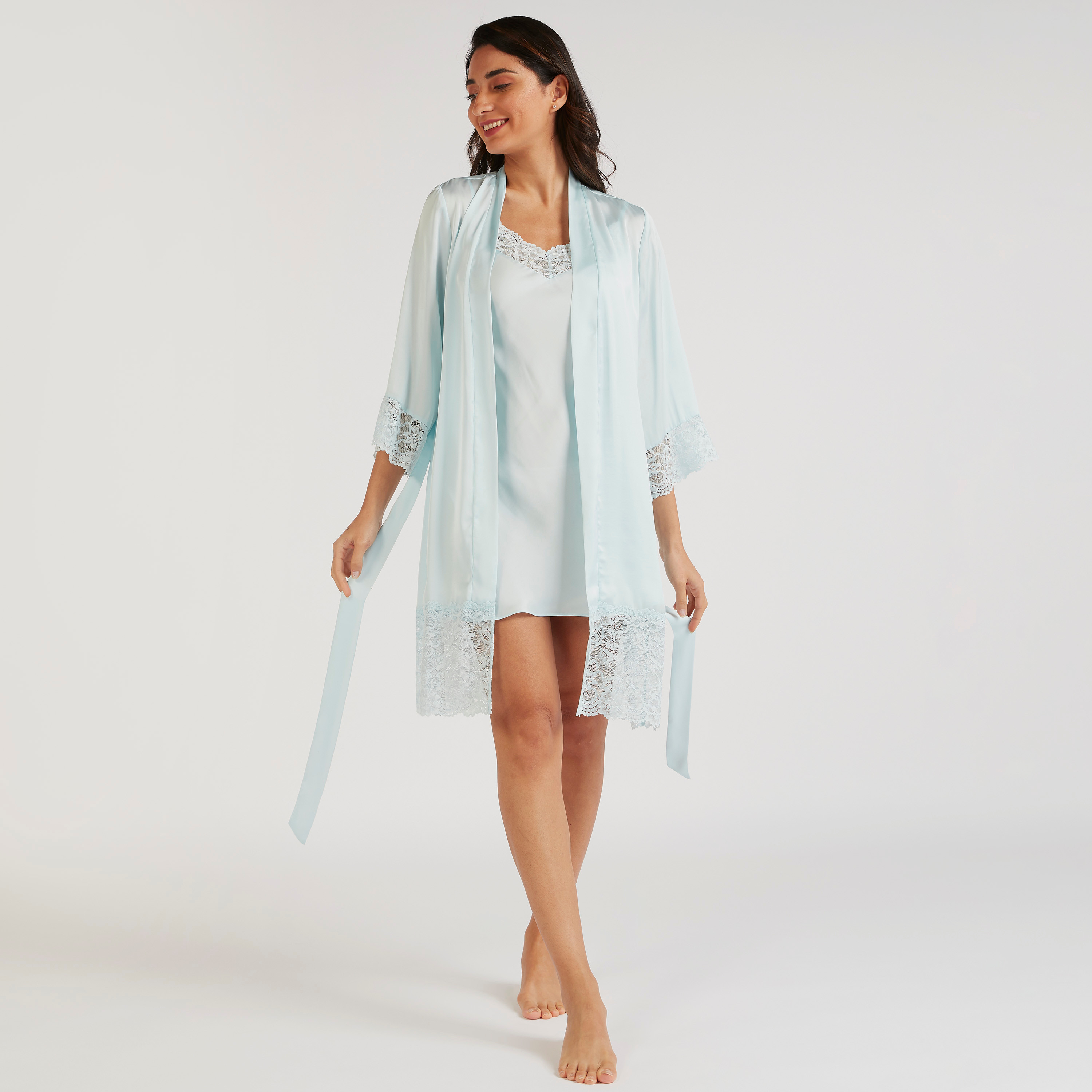 Lace Detailed Night Robe with Tie-Up Belt-women-clothing-nightwear-robes-image-2