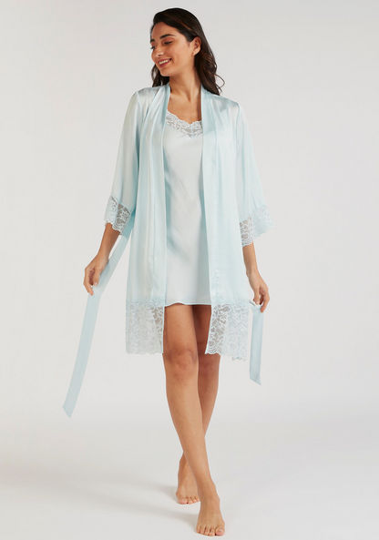 Lace Detailed Night Robe with Tie-Up Belt