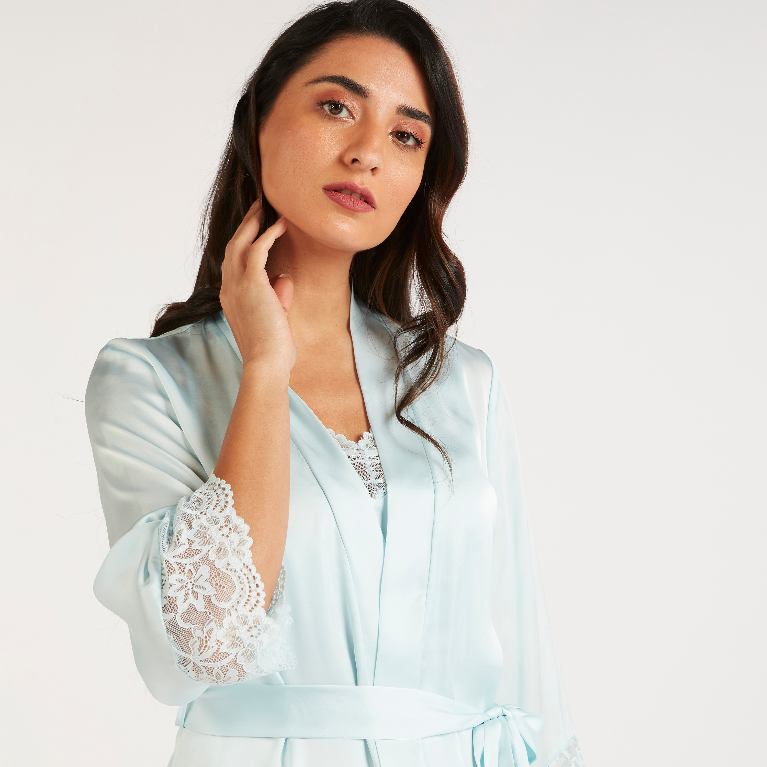 Lace Detailed Night Robe with Tie-Up Belt-women-clothing-nightwear-robes-image-3