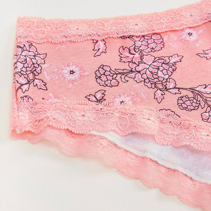 Floral Print Hipster Briefs with Lace Detail