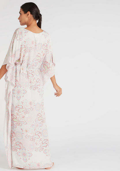 V-neck Paisley Print Night Gown with 3/4 Sleeves
