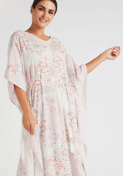 V-neck Paisley Print Night Gown with 3/4 Sleeves