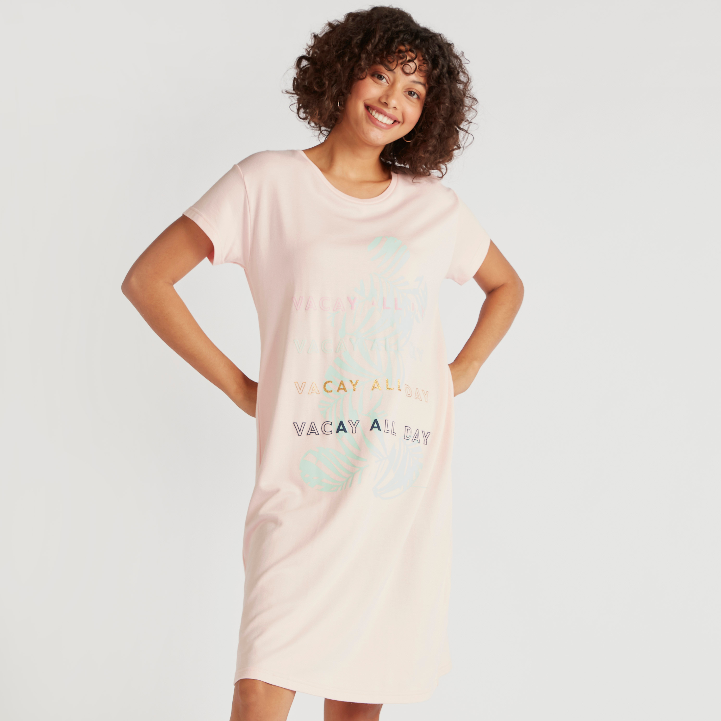 Printed Round Neck Sleepshirt with Short Sleeves-women-clothing-nightwear-nighties-image-2