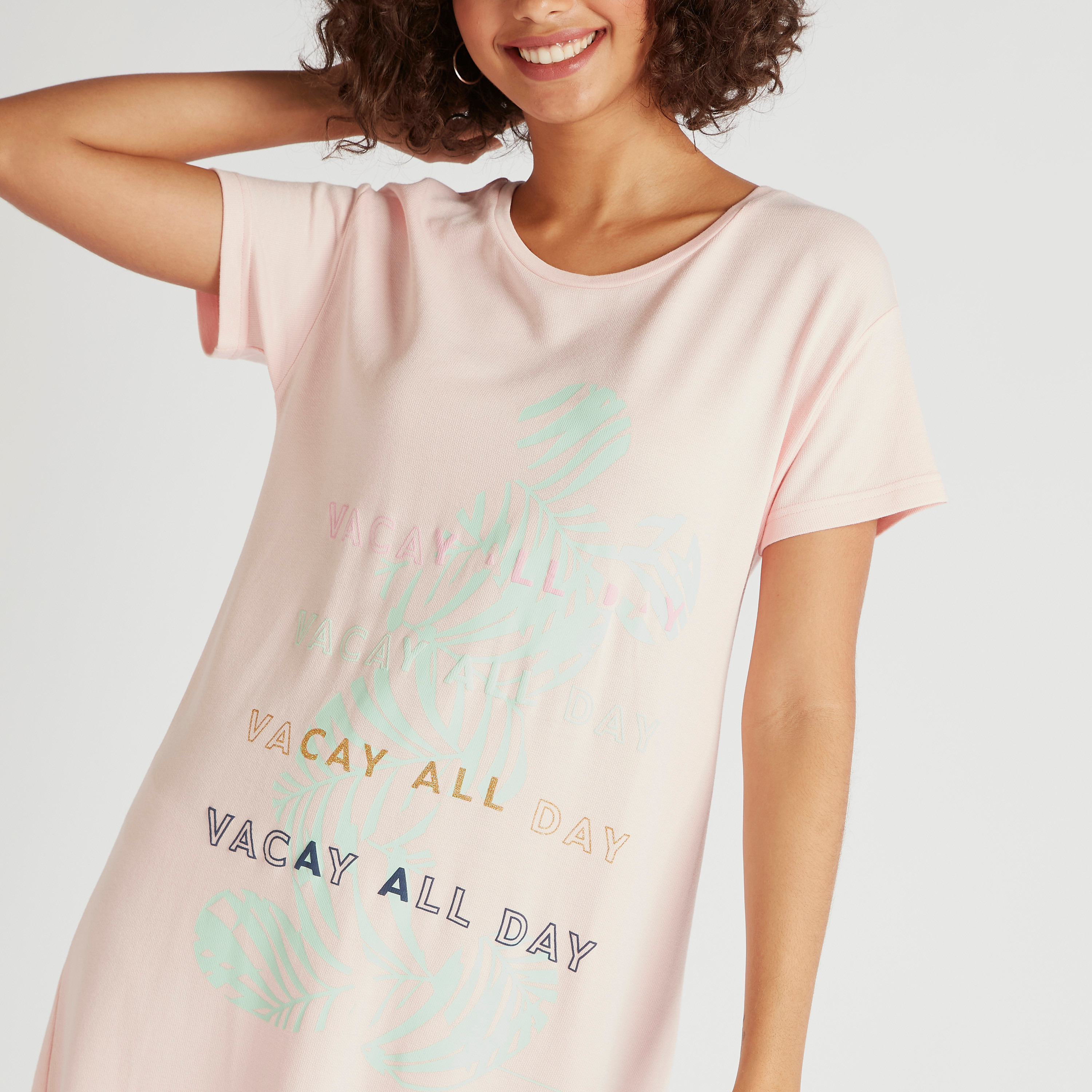 Printed Round Neck Sleepshirt with Short Sleeves-women-clothing-nightwear-nighties-image-3
