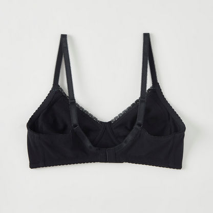 Set of 2 - Solid Non-Padded Basic Bra with Lace Detail