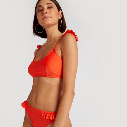  Solid Bikini Set with Ruffle Detail-Bikinis-image-3