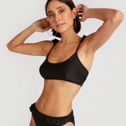  Solid Bikini Set with Ruffle Detail-Bikinis-image-0