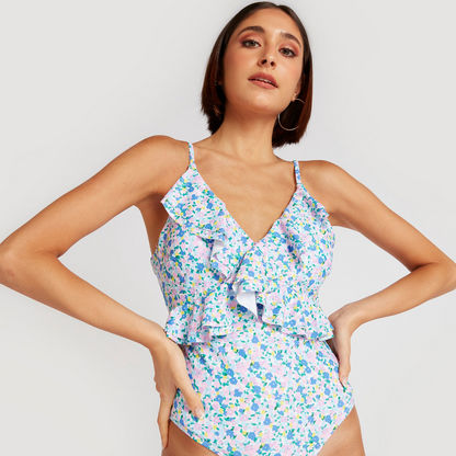  Printed Swimsuit with Ruffle Detail