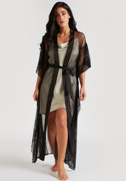 Solid Kimono Robe with 3/4 Sleeves and Tie-Ups