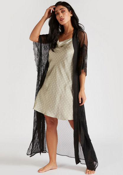 Solid Kimono Robe with 3/4 Sleeves and Tie-Ups