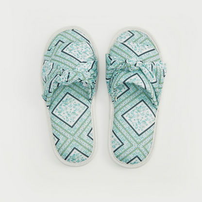 Printed Slip-On Bedroom Slippers with Knot Detail