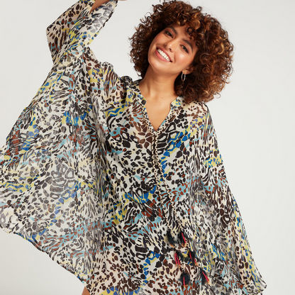 Animal Print Cover-Up with Split Neck