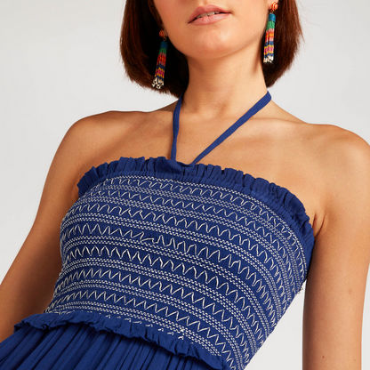 Beachwear Smocked Front Maxi Dress with Halter Strap