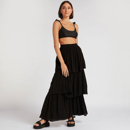 Textured Tiered Skirt with Elasticated Waist